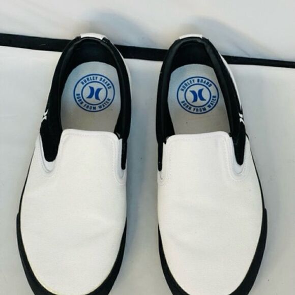 Hurley Men's Black and White Slip-On Sneakers - Picture 2 of 7
